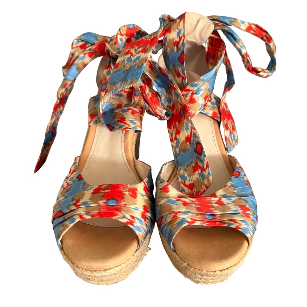 UGG Lucianna Marrakesh Ikat Ribbon Tie Espadrille Wedge Sandals 9.5